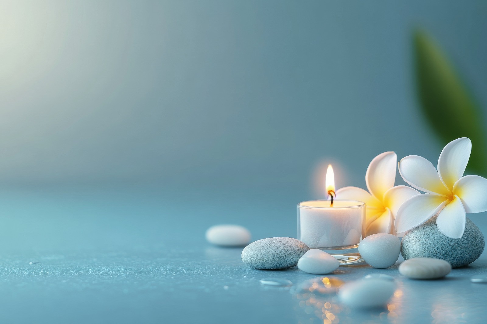 Ambiente zen con velas y piedras